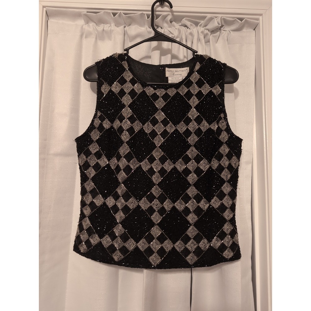 Vtg. Papell Boutique Silk Beaded Evening Top Size Small